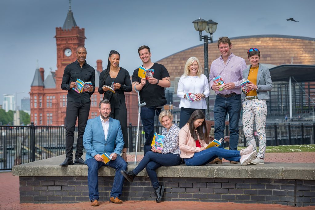 Author Jos Andrews and sporting stars Colin Jackson, Mica Moore, Anna Hursey, Laura McAllister and Matthew Jones at the launch of the 2019 Quick Reads