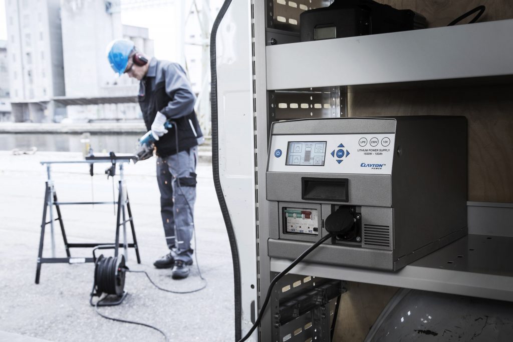 An engineer powering their tools using Clayton Power UK's innovative lithium power system