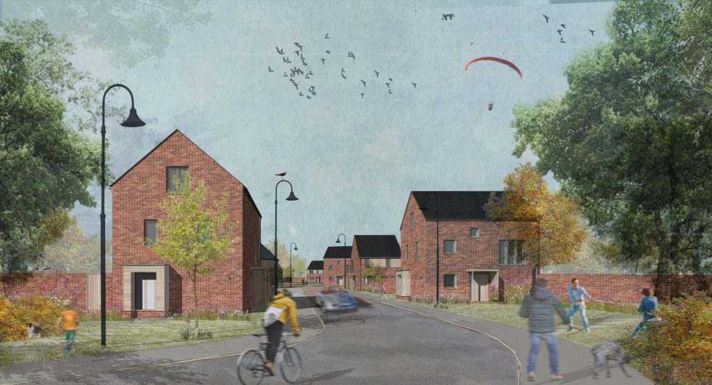 Artist impression of development in Powys, credit Pentan Architects