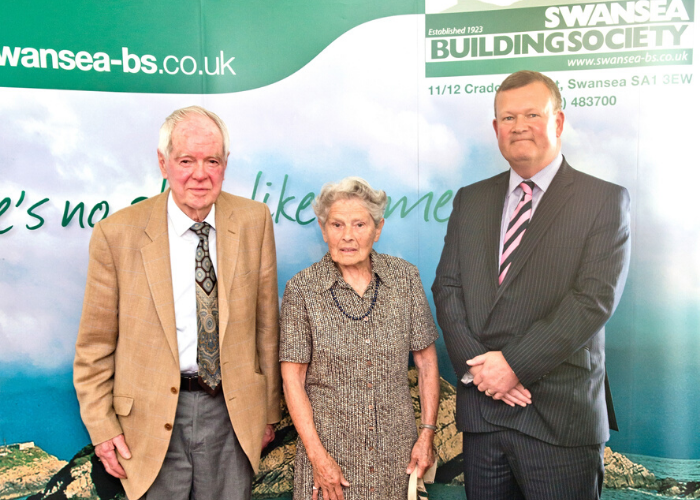 Phillip Watkins, his sister Gwyneth and SBS CEO Alun Williams