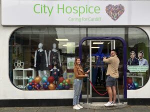 Ellis Jenkins and Sophie Evans at City Hospice's new Rhiwbina store (002)