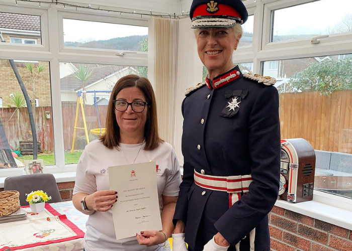 Tracy-Jayne-Baker-Griffiths-receives-BEM-from-HM-Lord-Lieutenant-Louise-Fleet