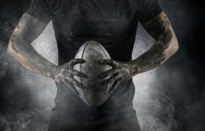 Rugby football player. Sports banner