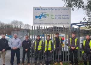 (L-R) Keaton Davies, Darren Westermark ASW Property Services Social Housing Senior Contract Manager, Thomas Ewan Evans, Thomas Bowen, Keilan Ryan, Ryan Murphy and Elliot Lowry.