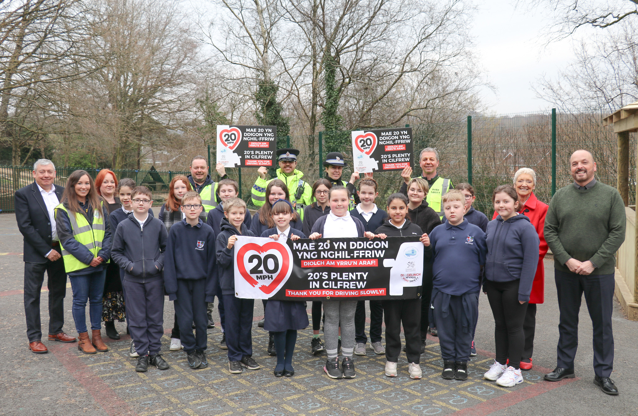 Cilfrew school children say ‘Twenty’s Plenty’ as new 20mph speed limit is introduced