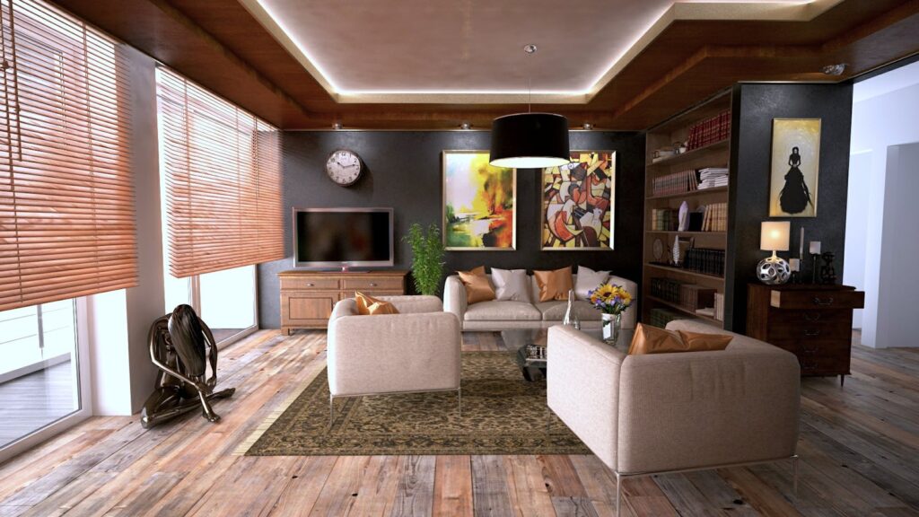 Inviting living room interior featuring modern design with cozy furnishings and stylish decor.