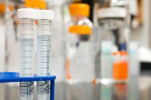 Two clear test tubes in a laboratory, essential for scientific research.