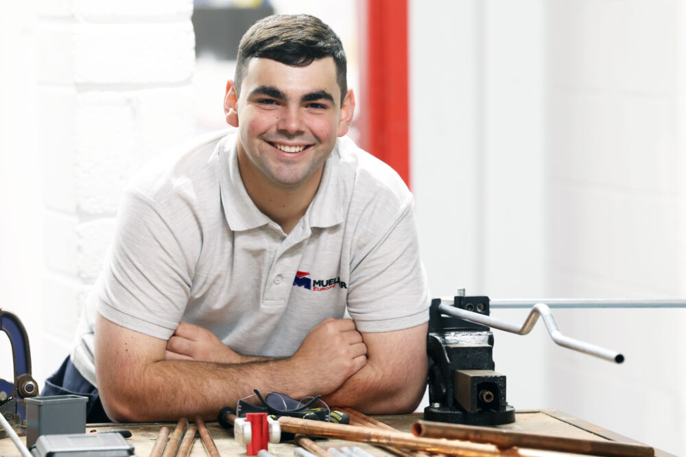 Coleg y Cymoedd plumbing and heating apprentice Ruben Duggan