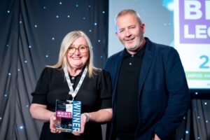 Danielle Bounds Sales Director of ICC Wales is presented the ABPCO Best Legacy Award by Adrian Evans Associtate Director - Conference Exhibition Sales at ACC Liverpo (002)