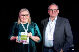 Danielle Bounds accepts the Outstanding Contribution Award - PLEASE CREDIT Simon Callaghan Photography