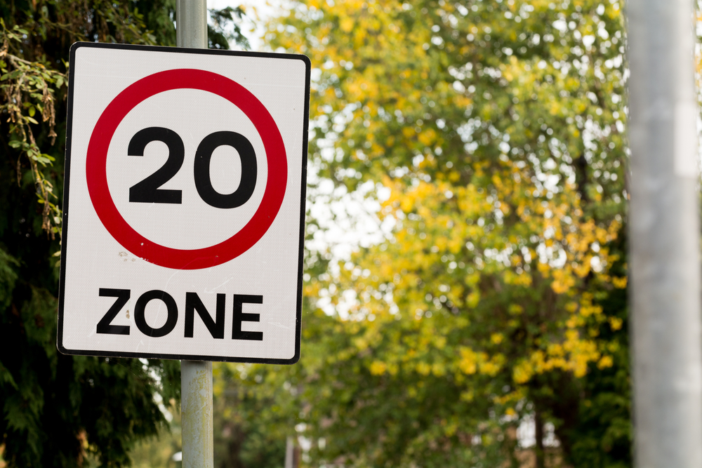 Street sign showing 20 mph speed limit