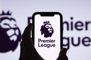 LONDON, UK - May 2021: Premier league football logo on a smartphone screen