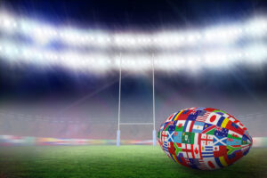 Composite image of rugby world cup international ball