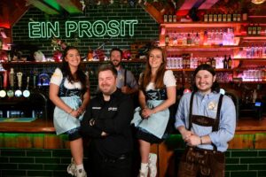 From left Mimi Derilo, venue manager Josh Donnelly, Connor Powell, Eleanor Jones and Joe Thirwell_Barbara's Bier Haus[53]