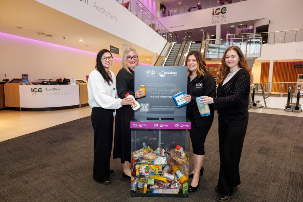 (L-R) Carmai Chung, Food Sourcing Lead, FareShare Cymru; Danielle Bounds, Sales Director, ICC Wales; Sarah Ameson, Sales Manager, ICC Wales; Hannah Thomas, Marketing &amp; Communications Lead, FareShare Cymru