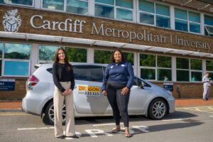 L-R Sally Krouma, Hyperlocal Marketing Manager, Dragon Taxis and Natalia-Mia Roach, Students' Union President - Affairs &amp; Community, Cardiff Met