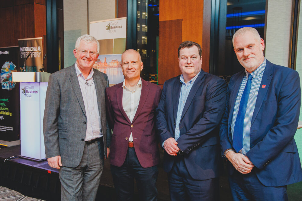 L-R Scott Waddington (Cardiff Business Club), Ian Howse (Deloitte), Gareth Williams (Thales), Dr Ben Calvert (University of South Wales)