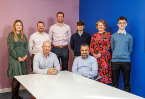 L-r Charlotte Lewis, Ashley Wareham, Jake Maddocks, Joshua Raisis, Elizabeth Turner, Conor Foster. Simon Tee and Ataf Salim