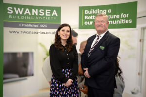 Lucia Osmond Centre Fundraising Manager Maggies with Alun Williams Chief Executive of Swansea Building Society at the Society’s AGM