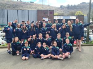 Members of Rhondda Swimming Club proudly displaying their new kit