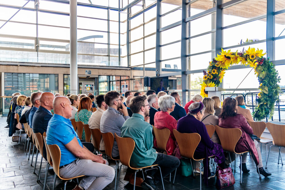 Pugh's sunflower arch at the official launch of Forever Flowers at the Senedd (002)