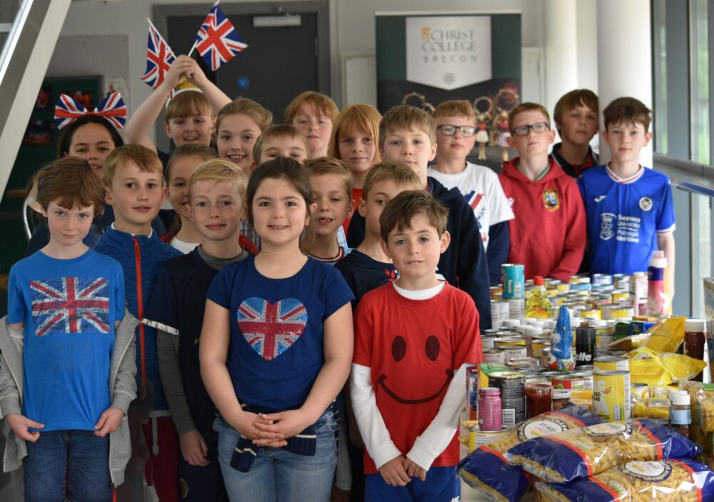 Pupils at Christ College Brecon with the donations for Brecon Foodbank (002)