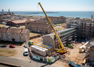 SO Modular’s timber volumetric construction system being put in place at County Flats development