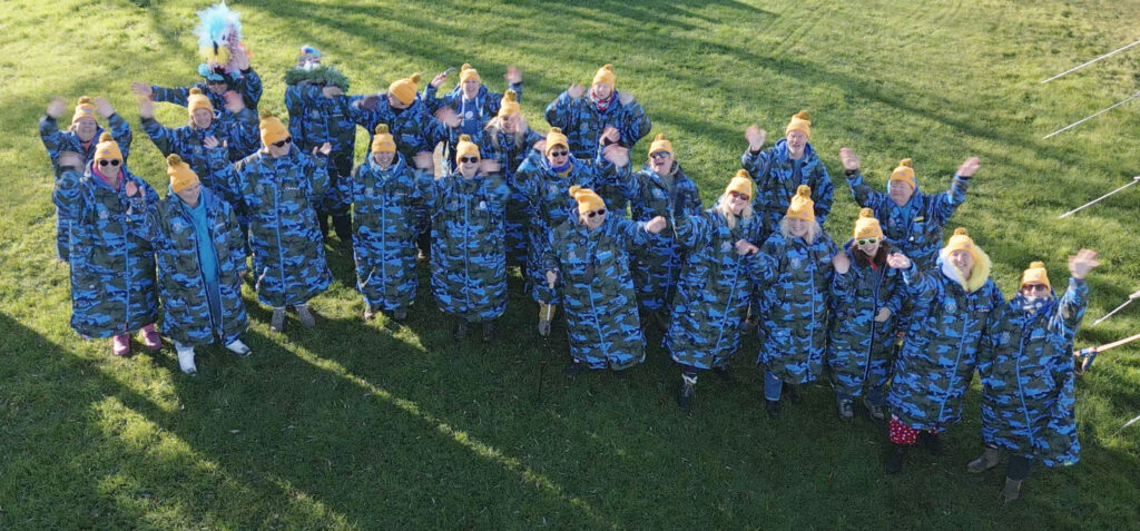 Some of The Bluetits Winter Swimming World Championship team. Credit Ben Richardson, BR Drone