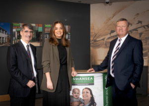Sophie Thomas centre, new Non-Executive Director at Swansea Building Society with Chairman, Ieuan Griffiths, left, and Chief Executive, Alun Williams right
