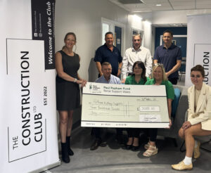 The Construction Club presents Popham Kidney Support with £3,000 cheque.