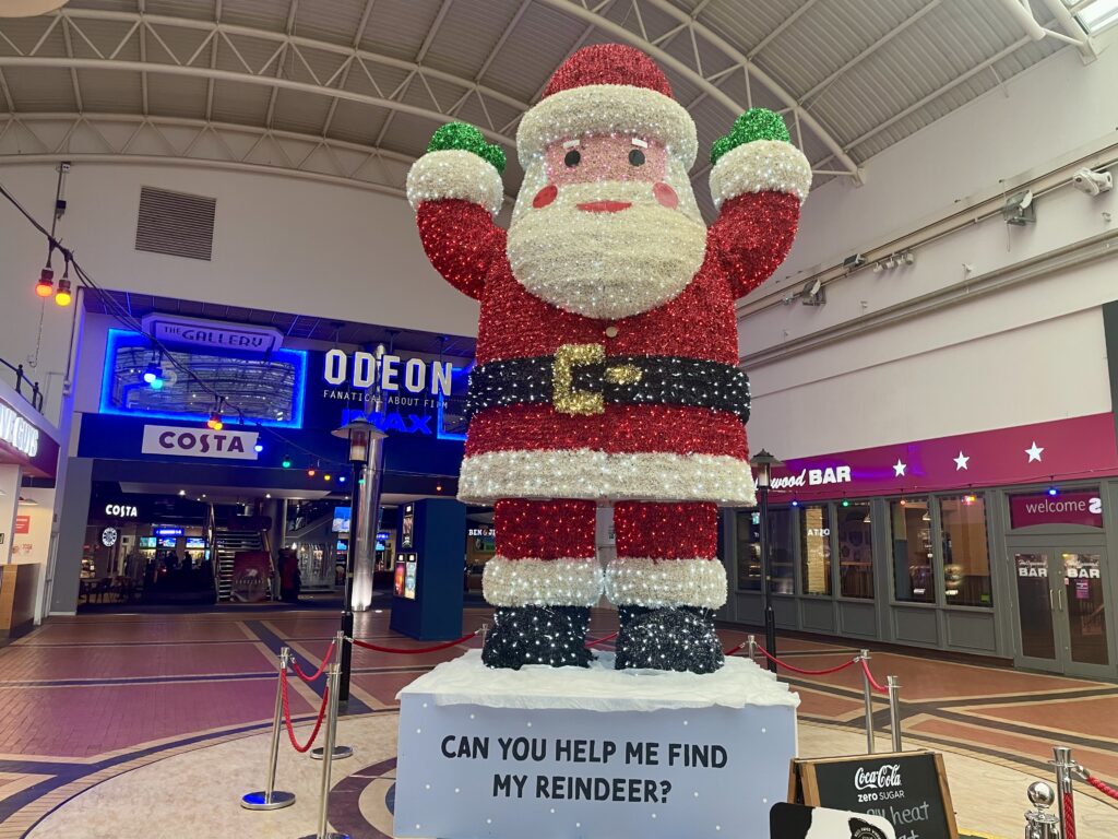 A 20ft model light up Santa on display in The Red Dragon Centre.