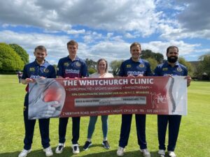 Whitchurch Heath Cricket Club players alongside Andrea Howell of Whitchurch Clinic