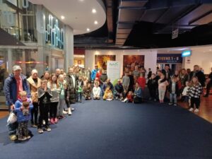 Young kidney patients and their families at Wales Millennium Centre for Roald Dahl's Matilda the Musical