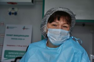 woman in blue scrub suit