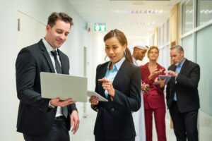 Successful business team working together in a co-working office